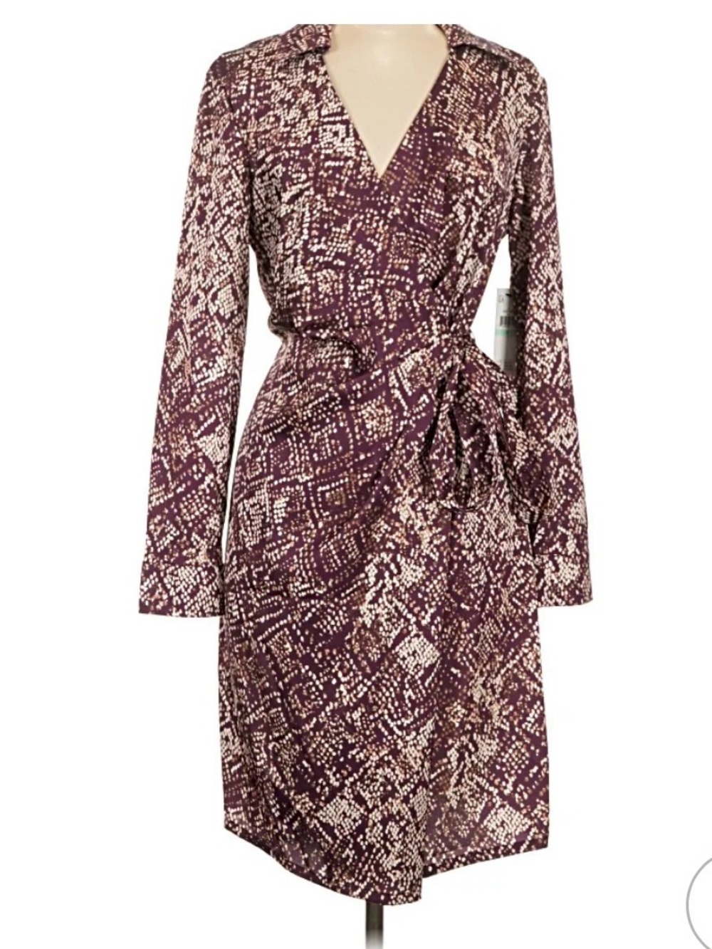 Donna Karan Plum Printed Long-Sleeve Wrap Dress